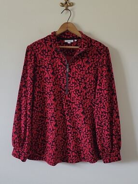 Chico's‎ Red Black 1/2 Zip French Terry Pullover Size XL